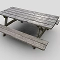 Rustic Wooden Outdoor Picnic Table With Attached Benches For Garden Use