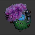 Cartoon Scene With Pink Purple Feathery Tree Green Grass And Blue Decorations On Red Supports