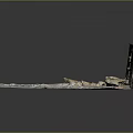 Architectural Model Featuring Ruined Stone Wall With Ground Debris And Broken Stones
