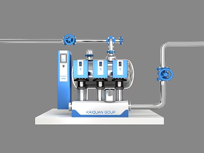 Industrial Pump System with Blue Valves Pipes and Fushun Group Label 3d model