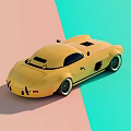 Yellow Vintage Mercedes Sports Car With Classic Design On Pink And Green Pastel Background