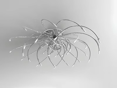 Modern Silver Chandelier with Curved Metallic Lines and Abstract Spiral Design 3d model