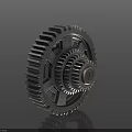 Two Shiny Metal Interlocking Gears On Dark Background With Reflection