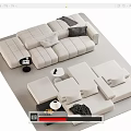 Modern Sectional Sofa With Plush Pillows Ottoman And Side Table On Beige Rug