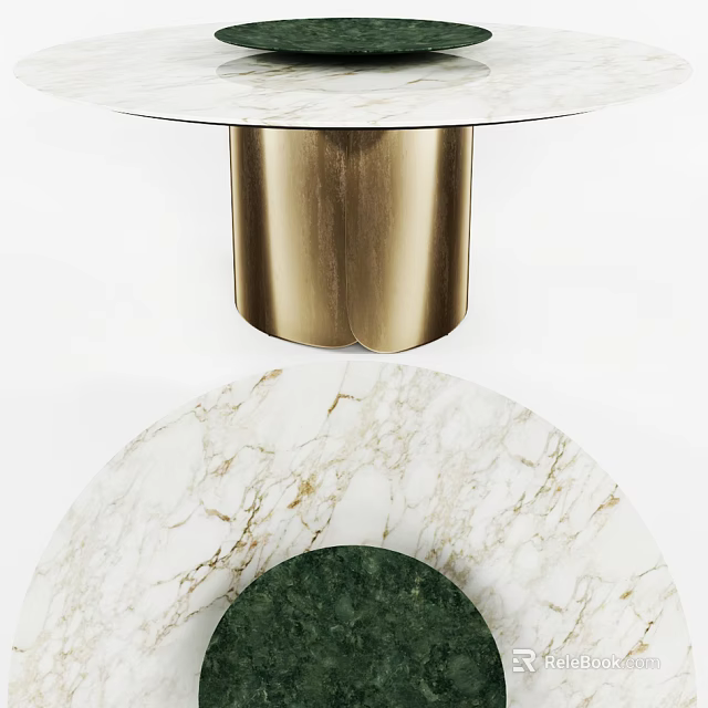 Round Marble Top Dining Table With Brass Base And Minimalist Design 3d model