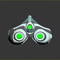 Futuristic Weapon Featuring Blue White Gray Body and Green Circular Components in Streamlined Modern Design