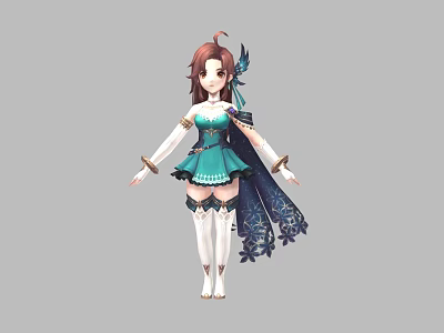 Game and Film Character with Brown Hair Green Dress Blue Cloak and White Stockings 3d model