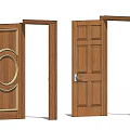 Wooden Swing Doors With Decorative Circular Panel And Simple Panel Design 3d model