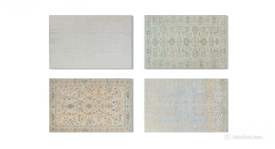 Elegant Square Rugs with Diverse Patterns and Soft Color Tones for Interior Decor 3d model