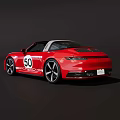 Red Porsche Convertible Car With Sleek Exterior And Number 50 Badge Design