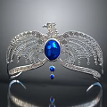 Silver Phoenix Tiara with Large Central Blue Gemstone Small Blue Stones Sparkling Diamonds and Crystals