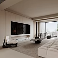 Modern Living Room Interior With White Sofa Coffee Table Potted Plant And Floor To Ceiling Window