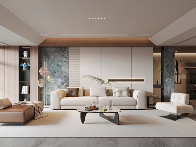 Modern Light Luxury Fabric Sofa And Glass Coffee Table Set For Elegant Comfortable Home Interiors 3d model