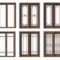 Wooden Frame Sliding Doors With Various Glass Panel And Grid Patterns For Interior 3d model