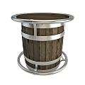 Rustic Wooden Barrel Dining Table With Silver Metal Hoops Round Top And Sturdy Base