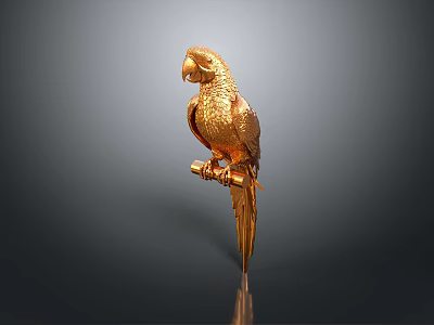 Golden Parrot Perched On Branch With Shiny Feathers Against Dark Background 3d model