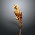 Golden Parrot Perched On Branch With Shiny Feathers Against Dark Background