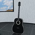 Acoustic Guitar And Art Supplies Display In Modern Room With Leaf Pattern Wall