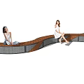 Curved Landscape Seats in Lush Green Grass With Trees Where People Sit And Relax