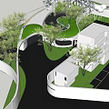 Modern Building Facade Design With Curved Structure Greenery And White Walls