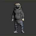 Pug Dressed In Black Hoodie Blue Jeans And White Sneakers On Gray Background