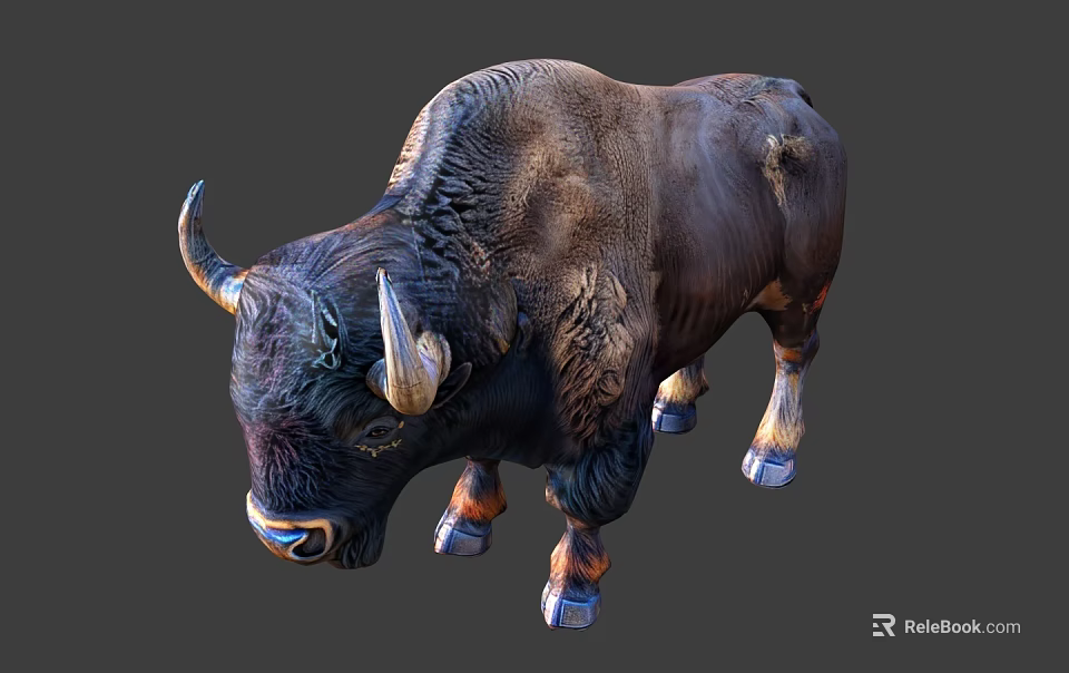 Realistic Wild Bison 3D Model With Large Horns And Brown Fur 3d model 