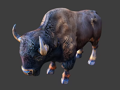 Realistic Wild Bison 3D Model With Large Horns And Brown Fur 3d model