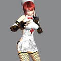 Game and Movie Character With Red Hair Nurse Hat White Uniform Red Cross Fishnet Stockings