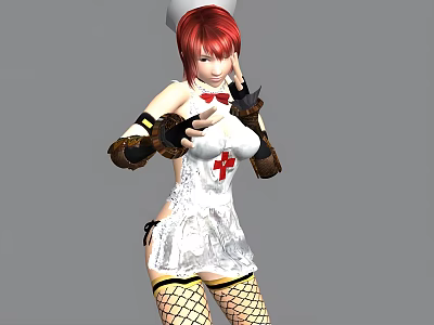 Game and Movie Character With Red Hair Nurse Hat White Uniform Red Cross Fishnet Stockings 3d model