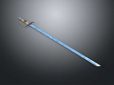 Ancient Decorative Sword With Blue Blade And Ornate Golden Handle 3d model