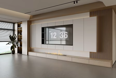 Modern TV Background Wall Modern Decoration Balcony Cabinet Living Room Cabinet Wooden Decorative Background Wall 3d model