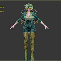 3D Character Model With Blue Long Hair Black Blazer Skirt Brown Stockings And High Heels