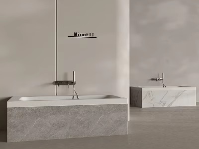 Modern Freestanding Bathtub In Bathroom Interior With Marble Base And Chrome Faucet 3d model