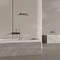Modern Freestanding Bathtub In Bathroom Interior With Marble Base And Chrome Faucet
