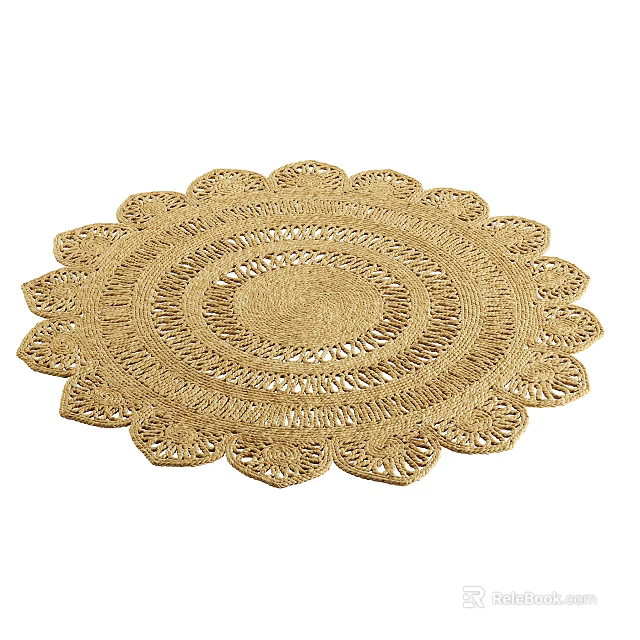 Handcrafted Round Woven Beige Rug With Petal Edge Home Decor Accent 3d model 