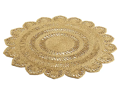 Handcrafted Round Woven Beige Rug With Petal Edge Home Decor Accent 3d model