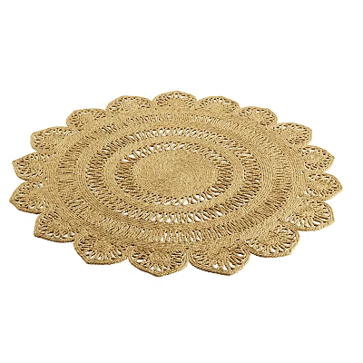 Handcrafted Round Woven Beige Rug With Petal Edge Home Decor Accent 3d model