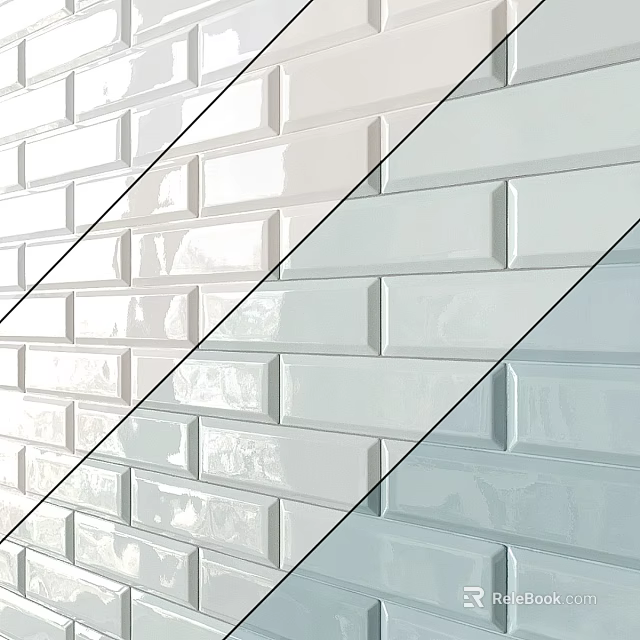 White And Light Blue Glossy Ceramic Tile Wall With Neatly Arranged Rectangular Design 3d model