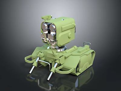 Detailed Green Robotic Character Featuring Tracked Base Metallic Arms And Sensor Head 3d model