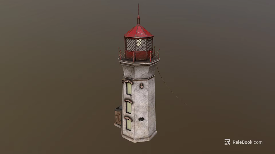Decorative Lighthouse Furniture With Red Roof White Body Windows And Small Attached Structure 3d model 
