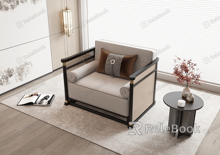 New Chinese Style Single Sofa Living Room Sofa Rattan Sofa Side model