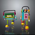 Cute Colorful Cartoon Tape Robot Characters With Headphones And Smiling Faces