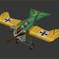 Toy Biplane Model With Yellow Green Wings Black Cross Propeller And Wheels