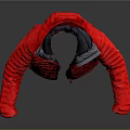 Red Puffer Jacket With Gray Hood And Front Zipper Open