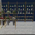 Stylish Garden Decor With Metal Frame Plant Stand And Various Potted Flowers