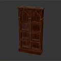 Red Wooden Bookcase With Arched Shelves Classic Design Multiple Storage Shelves For Home Library
