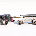 Ancient Weapon Cannon With Wooden Carriage Iron Barrel And Wheels