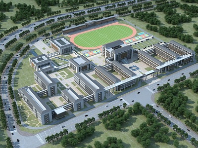 New Chinese School Bird's Eye View 3d model