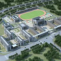 Aerial View Of School Buildings And Sports Field