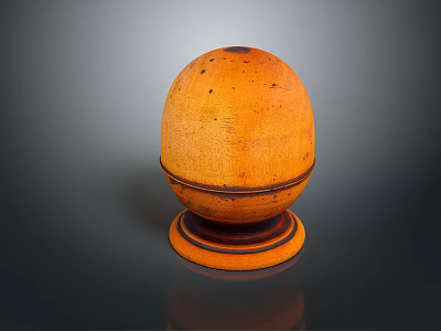 Orange Spherical Decorative Living Item With Textured Surface And Brown Base 3d model